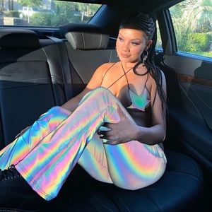 Two piece set. Holographic. Star top. Flared pants